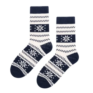 Ciepłe granatoweo-białe wełniane skarpety merino wool GG