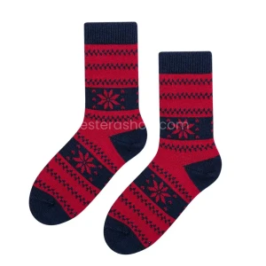 Ciepłe granatowo-czerwone skarpety merino wool cc