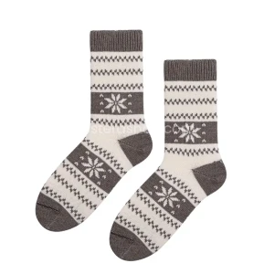 Ciepłe beżowo-białe skarpety merino wool bb 