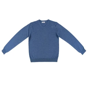 niebieski wełniany sweter 100% merino wool V